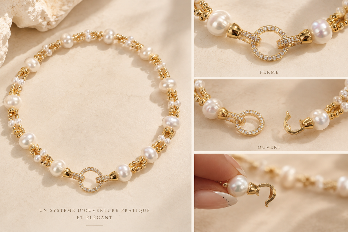 Collier Lido – Perles & plaqué or – OYA HUMANI – vue 3