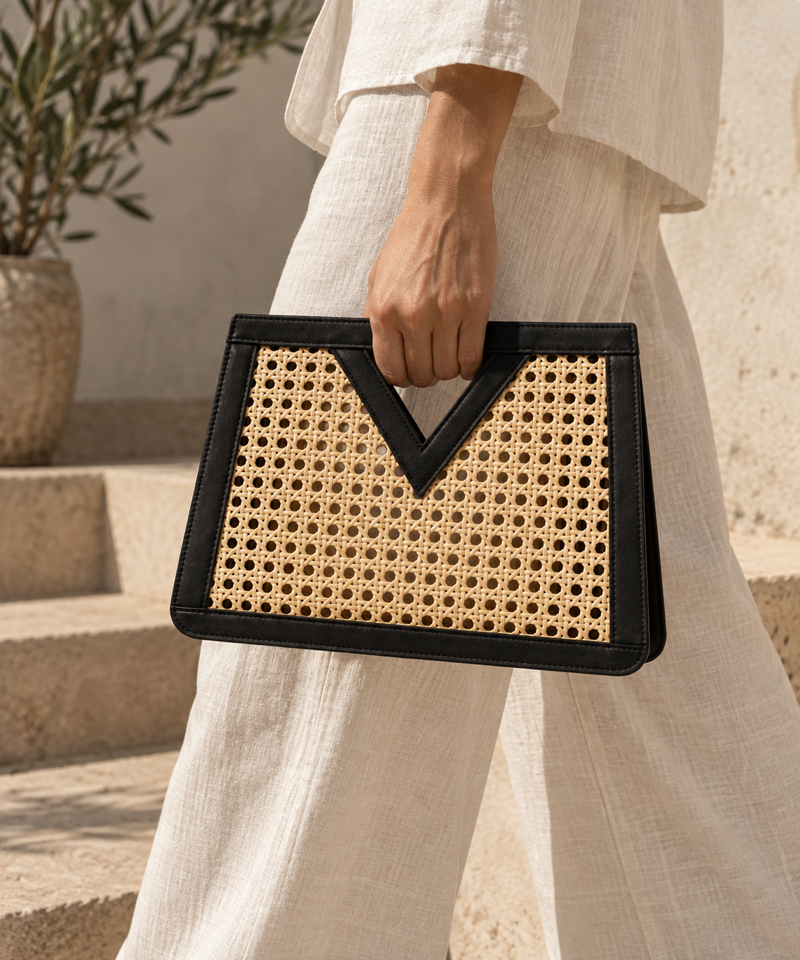 Malta – Sac cuir & cannage – OYA HUMANI – vue 1