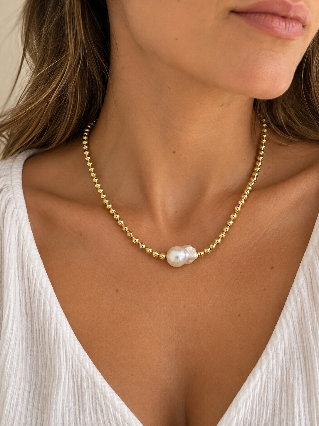Collier Perla – Perle baroque & plaqué or – OYA HUMANI – vue 1