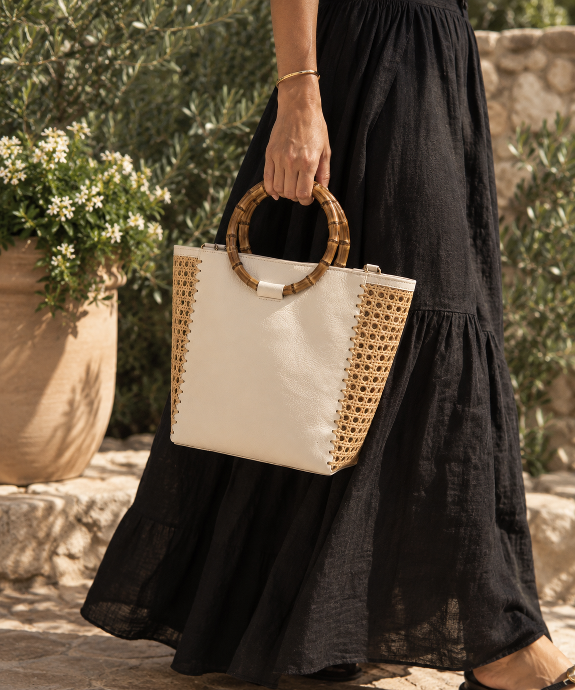 Hydra – Sac cuir & cannage naturel – OYA HUMANI – vue 5