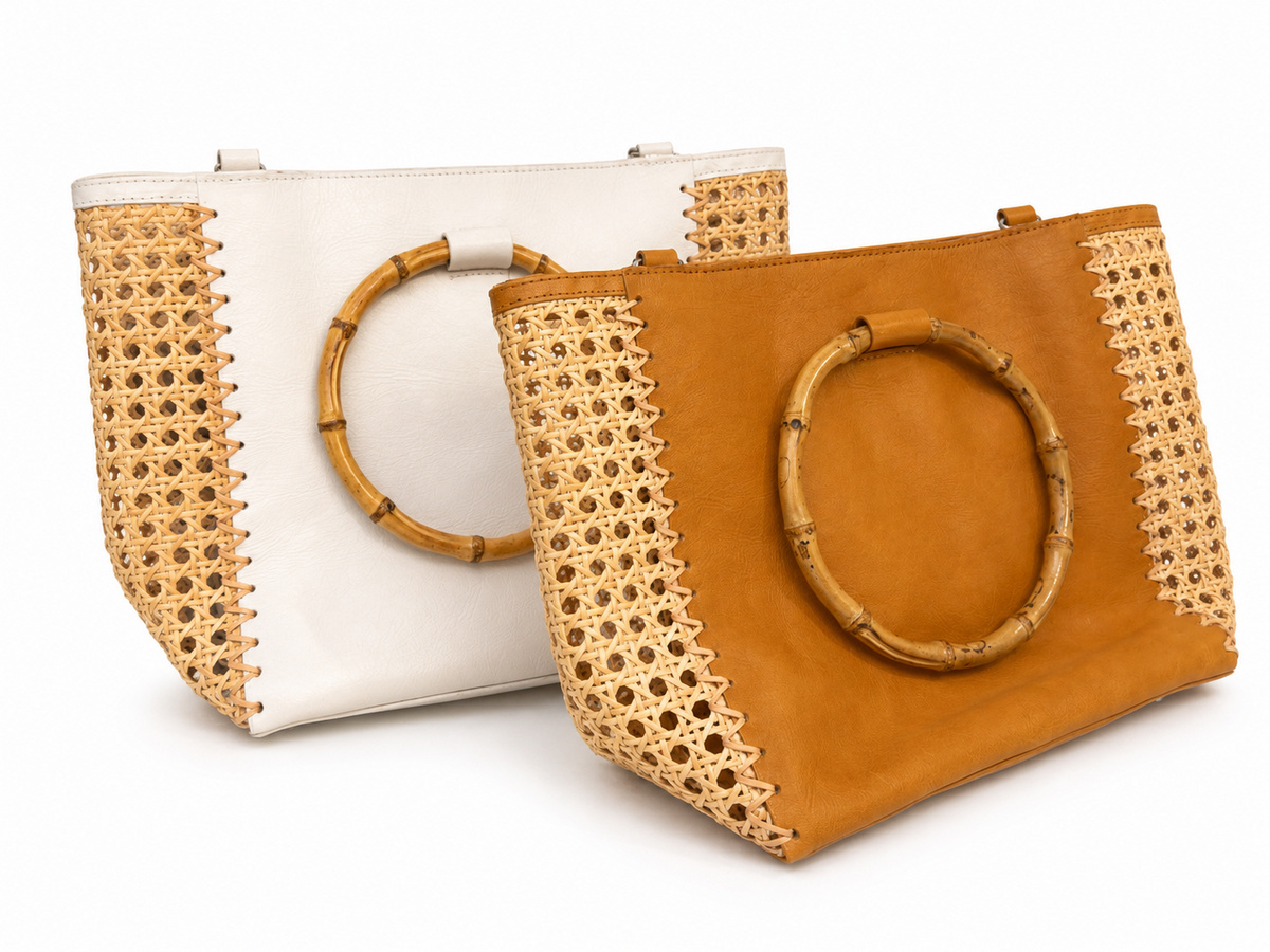 Hydra – Sac cuir & cannage naturel – OYA HUMANI – vue 4