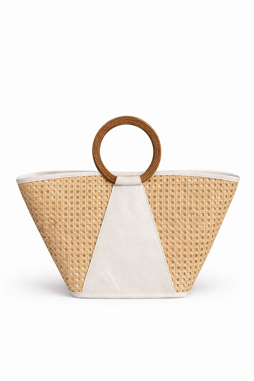Paros – Cabas cuir & cannage naturel – OYA HUMANI – vue 1