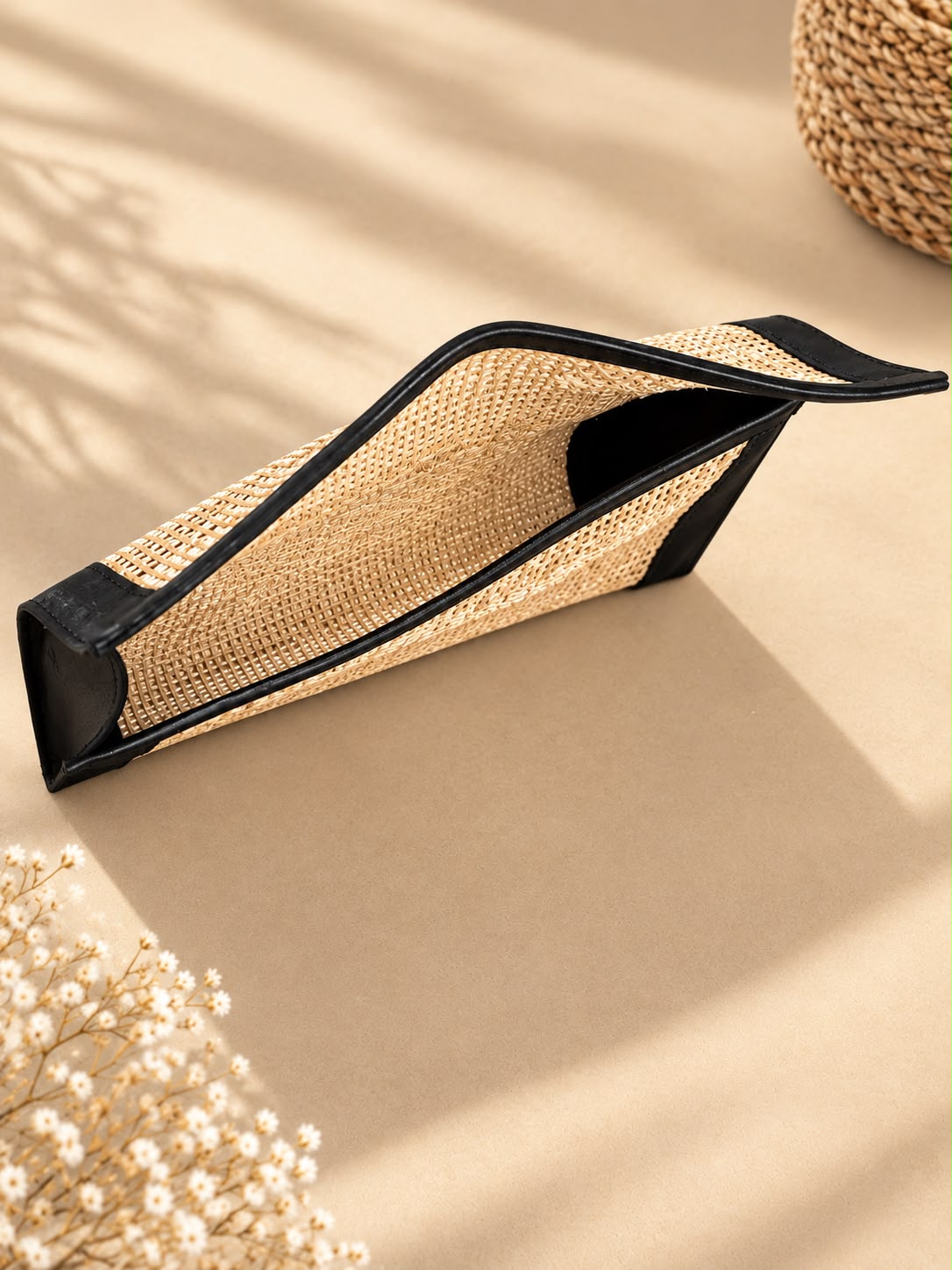 Elba – Pochette cuir & cannage – OYA HUMANI – vue 5