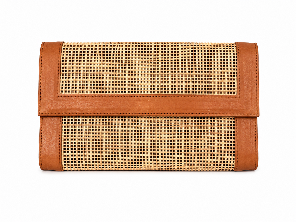 Elba – Pochette cuir & cannage – OYA HUMANI – vue 3