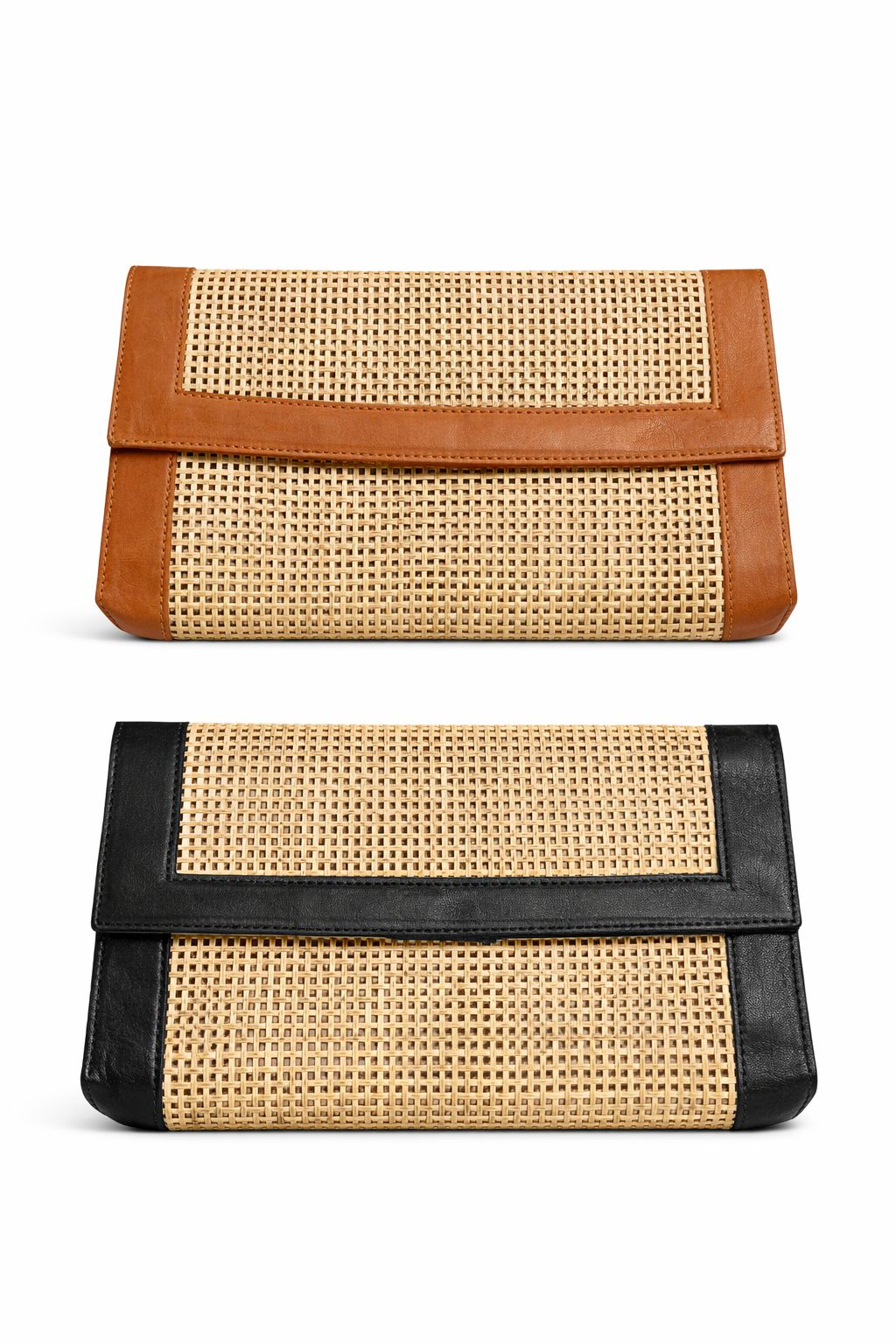 Elba – Pochette cuir & cannage – OYA HUMANI – vue 1
