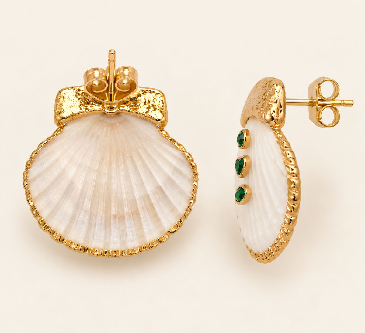 Boucles d'oreilles Mare – Coquillage & plaqué or – OYA HUMANI – vue 3