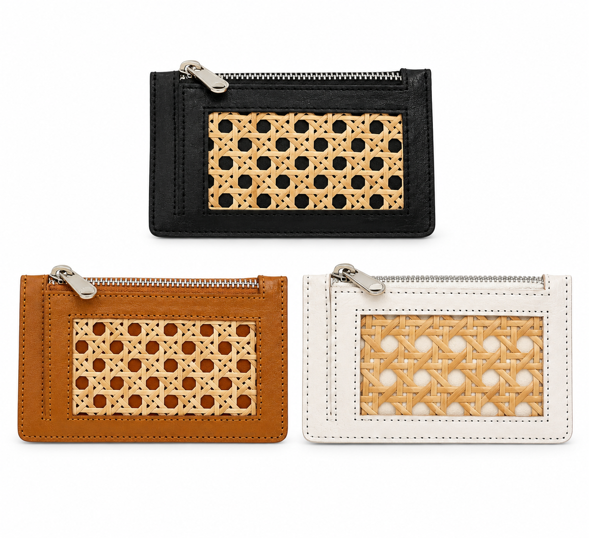 Ponza – Porte-cartes cuir & cannage – OYA HUMANI – vue 2
